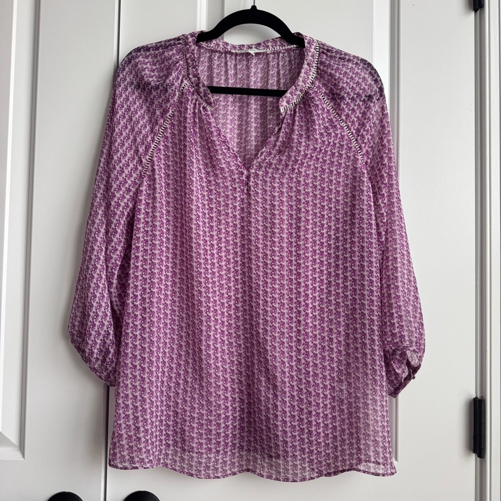 Violet + Claire Purple Floral Pleated Boho Blouse L
